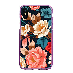 Чехол iPhone XS Max матовый Летние цветы - паттерн, цвет: 3D-фиолетовый