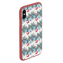 Чехол iPhone XS Max матовый Узор из елочных шаров на ветке, цвет: 3D-красный — фото 2