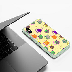 Чехол iPhone XS Max матовый Сова - разноцветные птицы, цвет: 3D-салатовый — фото 2