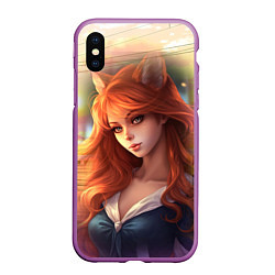 Чехол iPhone XS Max матовый Рыжая девушка лиса, цвет: 3D-фиолетовый