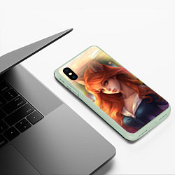 Чехол iPhone XS Max матовый Рыжая девушка лиса, цвет: 3D-салатовый — фото 2