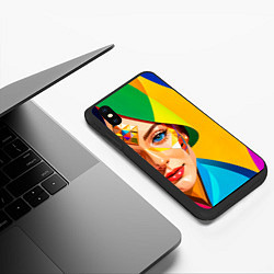 Чехол iPhone XS Max матовый Девушка лицо с ромбическим орнаментом, цвет: 3D-черный — фото 2