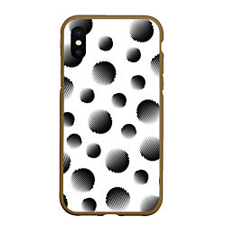 Чехол iPhone XS Max матовый Черные полосатые шары на белом, цвет: 3D-коричневый