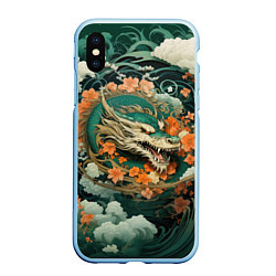 Чехол iPhone XS Max матовый Облачный дракон Irezumi, цвет: 3D-голубой