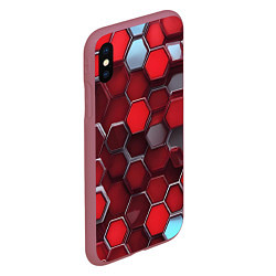 Чехол iPhone XS Max матовый Cyber hexagon red, цвет: 3D-малиновый — фото 2