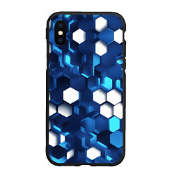 Чехол iPhone XS Max матовый Cyber hexagon Blue, цвет: 3D-черный