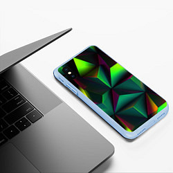 Чехол iPhone XS Max матовый Зеленый калейдоскоп абстракция, цвет: 3D-голубой — фото 2