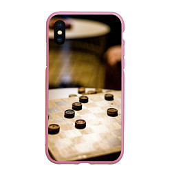 Чехол iPhone XS Max матовый Игра в шашки, цвет: 3D-розовый