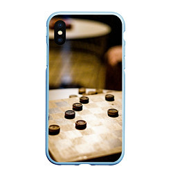 Чехол iPhone XS Max матовый Игра в шашки, цвет: 3D-голубой