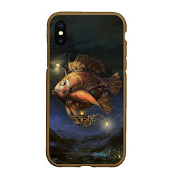 Чехол iPhone XS Max матовый Рыба-дирижабль в ночи, цвет: 3D-коричневый