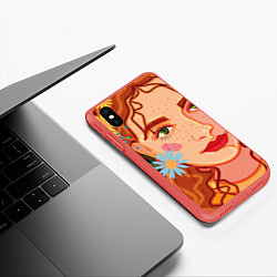 Чехол iPhone XS Max матовый Рыжеволосая девушка с полевыми цветами, цвет: 3D-красный — фото 2