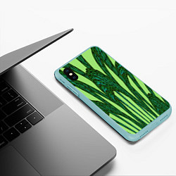 Чехол iPhone XS Max матовый Зеленый растительный мотив, цвет: 3D-мятный — фото 2