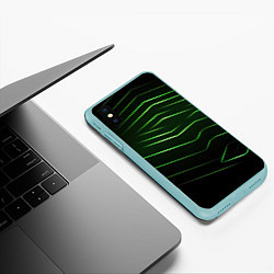 Чехол iPhone XS Max матовый Green abstract dark background, цвет: 3D-мятный — фото 2