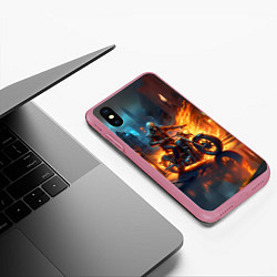 Чехол iPhone XS Max матовый Скелет-байкер, цвет: 3D-малиновый — фото 2