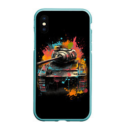 Чехол iPhone XS Max матовый Танк и краски, цвет: 3D-мятный