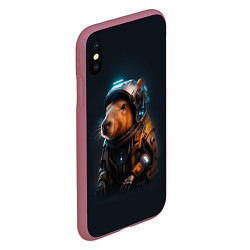 Чехол iPhone XS Max матовый Cool capybara - cyberpunk - neural network, цвет: 3D-малиновый — фото 2