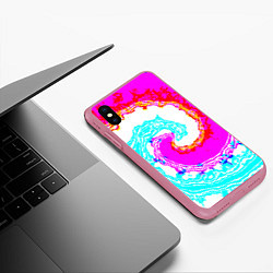 Чехол iPhone XS Max матовый Тай-дай бирюзово-розовый, цвет: 3D-малиновый — фото 2