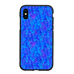 Чехол iPhone XS Max матовый Синие неоновые листья, цвет: 3D-черный