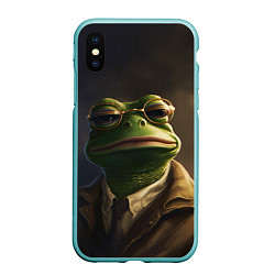 Чехол iPhone XS Max матовый Пепе детектив в костюме, цвет: 3D-мятный