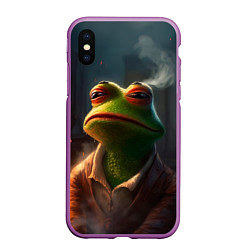 Чехол iPhone XS Max матовый Frog Pepe, цвет: 3D-фиолетовый