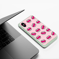 Чехол iPhone XS Max матовый Силуэт губы, цвет: 3D-салатовый — фото 2
