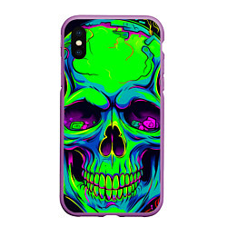 Чехол iPhone XS Max матовый Ярко кислотный череп в наушниках, цвет: 3D-фиолетовый