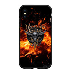 Чехол iPhone XS Max матовый Baldurs Gate 3 fire logo, цвет: 3D-черный