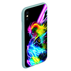 Чехол iPhone XS Max матовый Огненная девчонка - киберпанк - неоновое свечение, цвет: 3D-мятный — фото 2