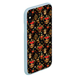 Чехол iPhone XS Max матовый Сердечки в золотых коронах, цвет: 3D-голубой — фото 2