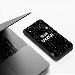 Чехол iPhone XS Max матовый Iron Maiden glitch на темном фоне: символ сверху, цвет: 3D-черный — фото 2