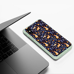 Чехол iPhone XS Max матовый Оранжевые зайчики в траве на синем фоне, цвет: 3D-салатовый — фото 2