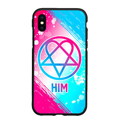 Чехол iPhone XS Max матовый HIM neon gradient style, цвет: 3D-черный