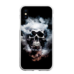 Чехол iPhone XS Max матовый Металлический череп в дыму, цвет: 3D-белый