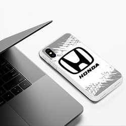 Чехол iPhone XS Max матовый Honda speed на светлом фоне со следами шин, цвет: 3D-белый — фото 2