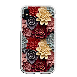 Чехол iPhone XS Max матовый Объёмные цветы суккулента, цвет: 3D-белый