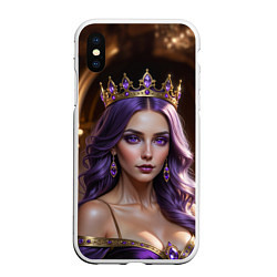 Чехол iPhone XS Max матовый Девушка с фиолетовыми волосами в короне, цвет: 3D-белый