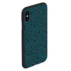 Чехол iPhone XS Max матовый Цветочный паттерн сине-зелёный, цвет: 3D-черный — фото 2