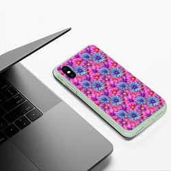 Чехол iPhone XS Max матовый Цветочный паттерн из гербер, цвет: 3D-салатовый — фото 2