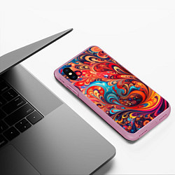 Чехол iPhone XS Max матовый Новая гжель, цвет: 3D-розовый — фото 2