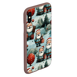 Чехол iPhone XS Max матовый Рождественский узор с Санта Клаусами, цвет: 3D-коричневый — фото 2