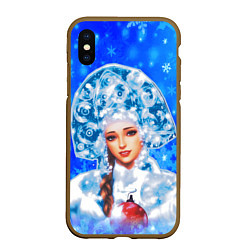 Чехол iPhone XS Max матовый Красивая русская снегурочка, цвет: 3D-коричневый