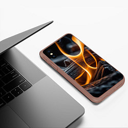 Чехол iPhone XS Max матовый Дрова в костре - нейросеть, цвет: 3D-коричневый — фото 2