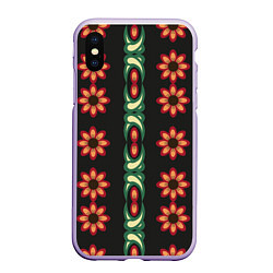 Чехол iPhone XS Max матовый Красочный цветочный орнамент с ромашками, цвет: 3D-светло-сиреневый