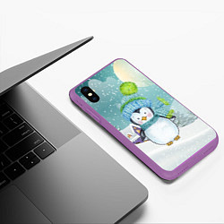 Чехол iPhone XS Max матовый Новогодний пингвин, цвет: 3D-фиолетовый — фото 2