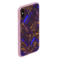 Чехол iPhone XS Max матовый Киберпанк линии синий и жёлтый, цвет: 3D-розовый — фото 2