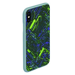 Чехол iPhone XS Max матовый Киберпанк линии зелёные и синие, цвет: 3D-мятный — фото 2