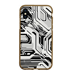 Чехол iPhone XS Max матовый Киберпанк белые полосы на чёрном фоне, цвет: 3D-коричневый