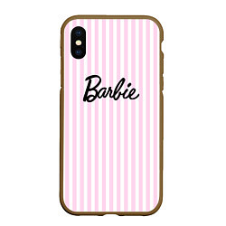 Чехол iPhone XS Max матовый Barbie - классическая розово-белая полоска, цвет: 3D-коричневый