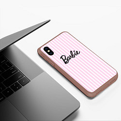 Чехол iPhone XS Max матовый Barbie - классическая розово-белая полоска, цвет: 3D-коричневый — фото 2