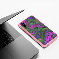 Чехол iPhone XS Max матовый Волнистый узор фиолетовый и зелёный, цвет: 3D-баблгам — фото 2